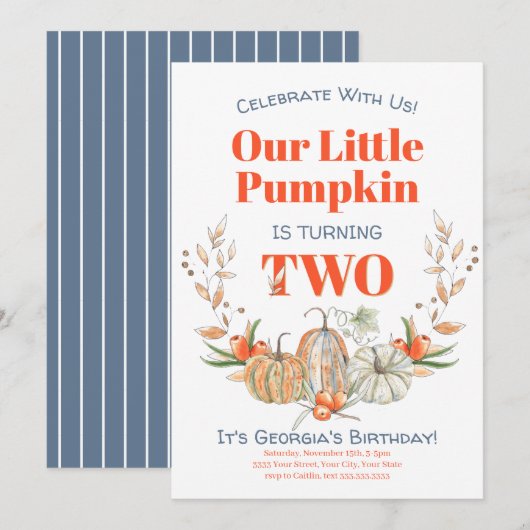 Tweede verjaardag Onze kleine pompoen Waterverf He Kaart (Voorkant / Achterkant)