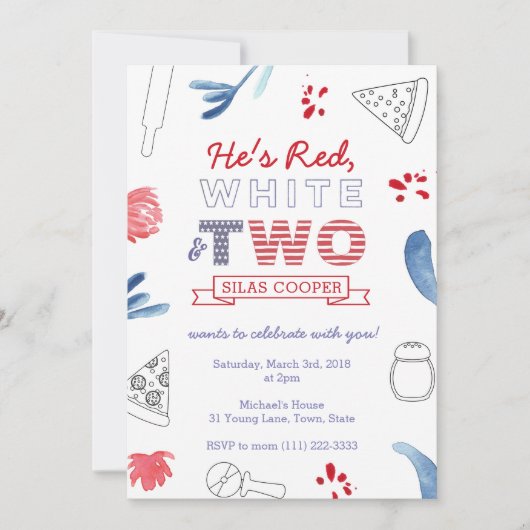 Tweede verjaardag Pizza Party Red White en Blue Kaart (Voorkant)