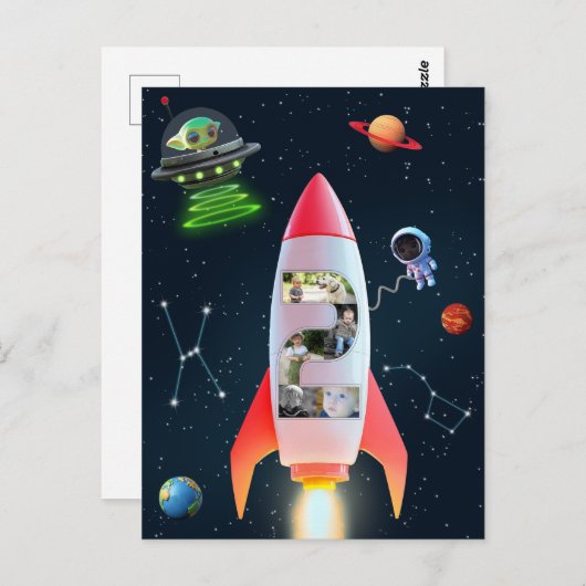 Tweede verjaardag Rocket Space | Enorme twee foto Briefkaart (Voorkant / Achterkant)