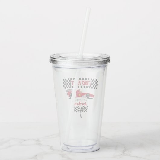Tweede verjaardag rode race auto twee snel acryl drinkbeker (Achterkant)