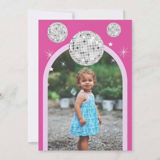 Tweede verjaardag Roze Fuchsia Retro Disco Arch Kaart (Achterkant)