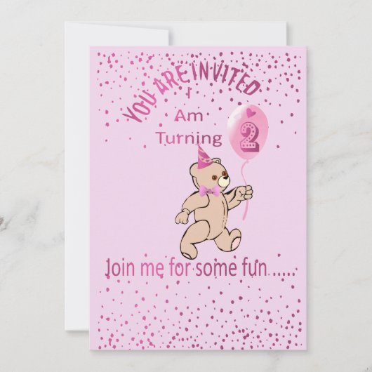 Tweede verjaardag Roze uitnodiging (Voorkant)