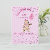 Tweede verjaardag Roze uitnodiging (Staand voorkant)