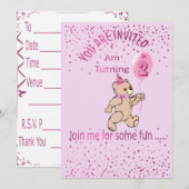 Tweede verjaardag Roze uitnodiging (Voorkant / Achterkant)