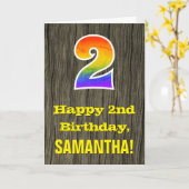 Tweede verjaardag: Rustic Faux Wood Kijk, regenboo Kaart (Gele Bloem)