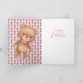 tweede verjaardag schattige roze ballonnen teddyca kaart (Binnen)