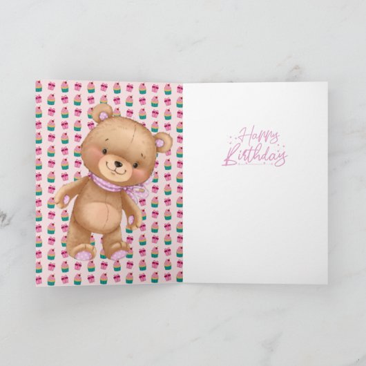 tweede verjaardag schattige roze ballonnen teddyca kaart (Binnen)