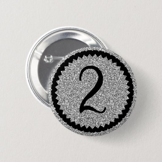 Tweede verjaardag Silver Glitter Classic Ronde Button 5,7 Cm (Voorkant /achterkant)