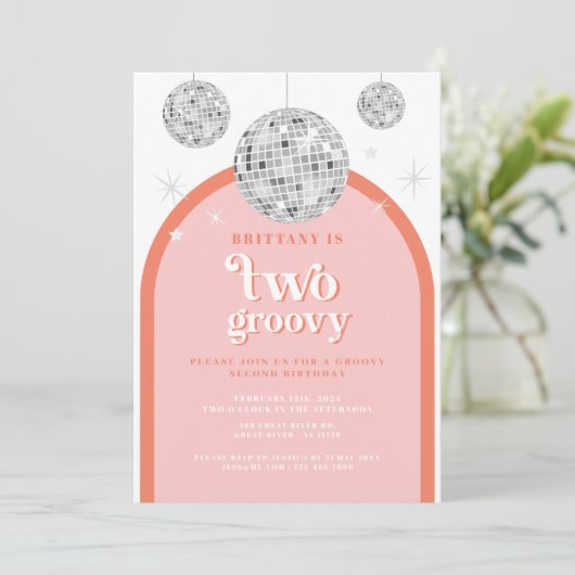 Tweede Verjaardag Sinaasappel roze Retro Disco boo Kaart (Staand voorkant)