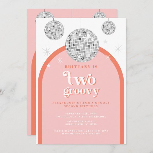 Tweede Verjaardag Sinaasappel roze Retro Disco boo Kaart (Voorkant / Achterkant)