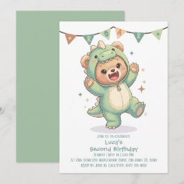 Tweede verjaardag Teddybeer Dinosaurus Feestje Kaart