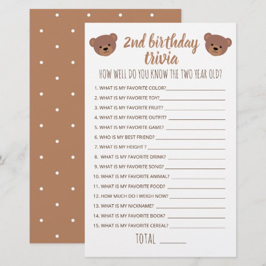 Tweede verjaardag Trivia hoe goed je weet hoe goed (Voorkant / Achterkant)