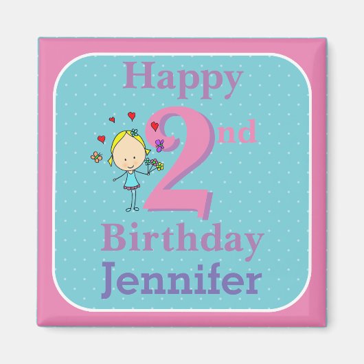 Tweede verjaardag, tweejarig meisje magneet (Voorkant)