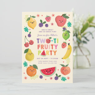 Tweede verjaardag uitnodigen, twee-tij fruitig fee kaart