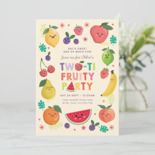 Tweede verjaardag uitnodigen, twee-tij fruitig fee kaart