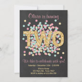 Tweede verjaardag uitnodiging meisje roze gouden m (Voorkant)