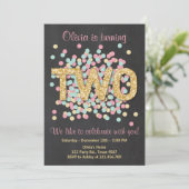 Tweede verjaardag uitnodiging meisje roze gouden m (Staand voorkant)