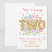 Tweede verjaardag uitnodiging meisje roze gouden m (Voorkant / Achterkant)