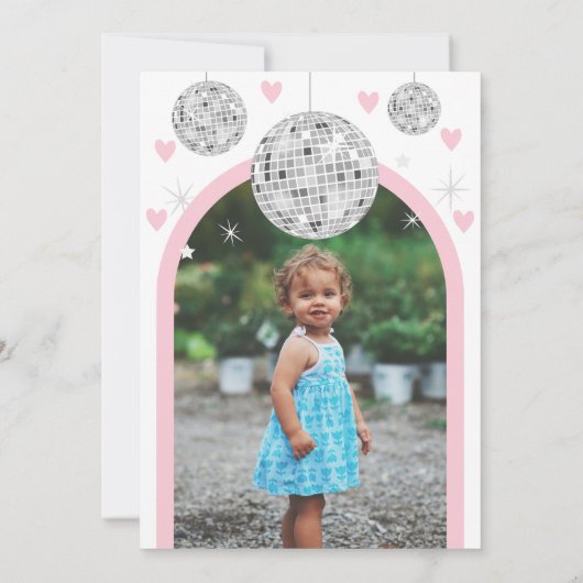 Tweede Verjaardag Valentijnse Hart Retro Disco Arc Kaart (Achterkant)