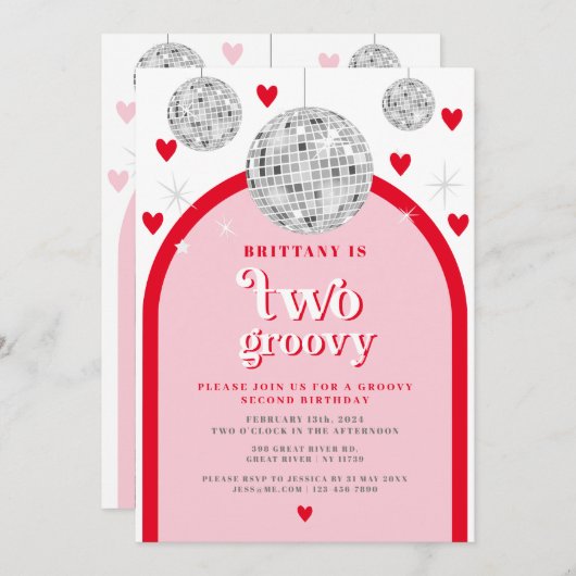 Tweede Verjaardag Valentijnse Hart Retro Disco Arc Kaart (Voorkant / Achterkant)