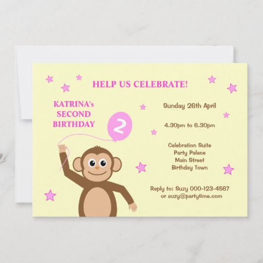Tweede verjaardag van Cute aap Kaart (Voorkant)