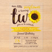 Tweede verjaardag van de kleine zonnebloem acryl uitnodigingen (Voorkant)
