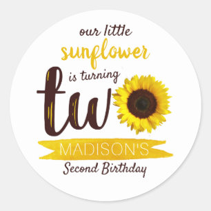 Tweede verjaardag van de kleine zonnebloem ronde sticker