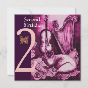 Tweede verjaardag van de muzikale CAT roze Fuchsia Kaart