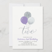 Tweede verjaardag van de Paarse en Zilverballon Kaart (Voorkant)