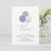 Tweede verjaardag van de Paarse en Zilverballon Kaart (Staand voorkant)