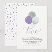 Tweede verjaardag van de Paarse en Zilverballon Kaart (Voorkant / Achterkant)