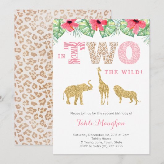 Tweede verjaardag van de roze en de gouden wilde S Kaart (Voorkant / Achterkant)