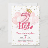 Tweede verjaardag van de roze en gouden kroonballo kaart (Voorkant)