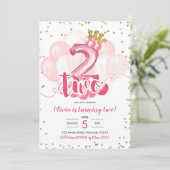 Tweede verjaardag van de roze en gouden kroonballo kaart (Staand voorkant)
