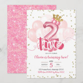 Tweede verjaardag van de roze en gouden kroonballo kaart (Voorkant / Achterkant)