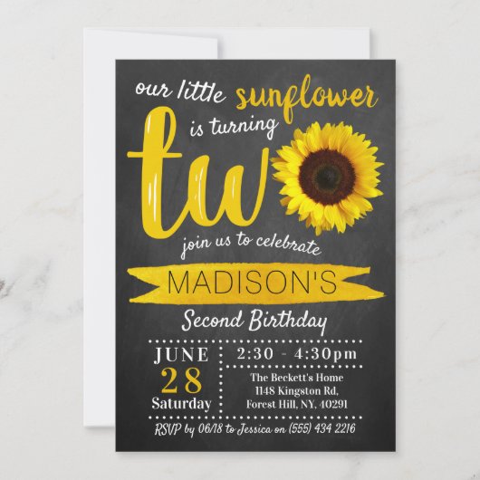 Tweede verjaardag van het kleine zonnebloemkarton kaart (Voorkant)