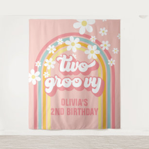 Tweede verjaardag van Rainbow Retro Two Groovy Wandkleed