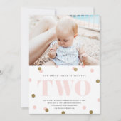 Tweede verjaardag van roze en gouden confetti kaart (Voorkant)