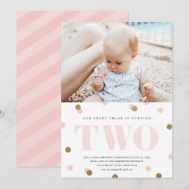 Tweede verjaardag van roze en gouden confetti kaart