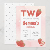 Tweede verjaardag van Strawberry Kaart (Voorkant / Achterkant)