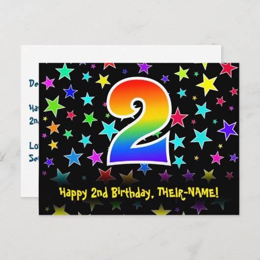 Tweede verjaardag: vun sterrenpatroon, regenboog 2 briefkaart (Voorkant / Achterkant)