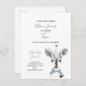 Tweede verjaardag zwart-wit blauw-kind uitnodiging briefkaart (Voorkant / Achterkant)