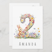 Tweede verjaardags bloemenkonijn kaart (Voorkant / Achterkant)