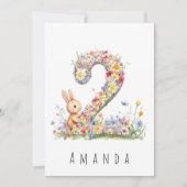 Tweede verjaardagsbloemen Twee & Konijn kaart (Voorkant)