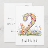 Tweede verjaardagsbloemen Twee & Konijn kaart (Voorkant / Achterkant)