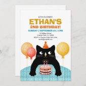 Tweede verjaardagsfeest met taart en kaarsen kaart (Voorkant / Achterkant)