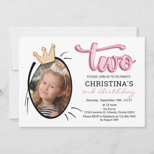 Tweede verjaardagsfeest Schattigee moderne prinses Kaart (Voorkant)