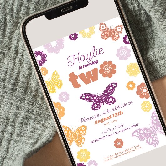 Tweede verjaardagsfeestje Retro Butterfly Verjaard Kaart