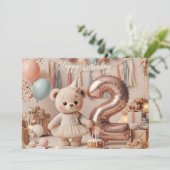 Tweede verjaardagsfeestje van de lieve teddybeer kaart (Staand voorkant)