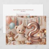 Tweede verjaardagsfeestje van de lieve teddybeer kaart (Voorkant / Achterkant)